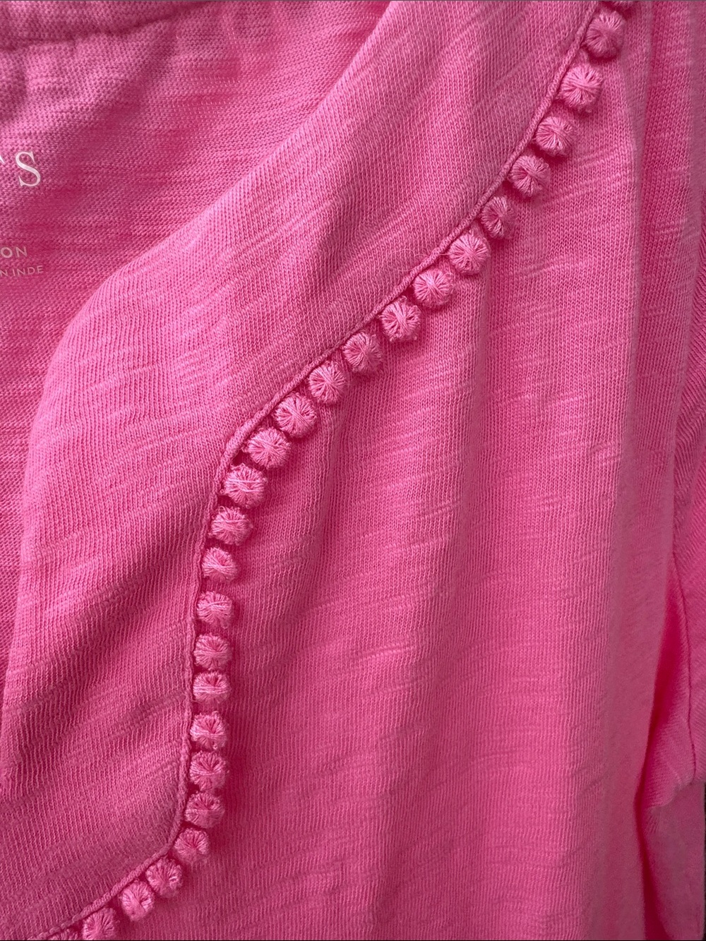 Talbots Hot Pink Short-Sleeve Trim Notch Neck Tee - Picture 3 of 4